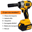 Chave de Impacto Profissional Bateria 48V de Litio recarregável portátil parafusadeira de impacto torque - Bivolt