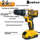 Furadeira Parafusadeira 26V/18V/12V Baterias Sem Fio Impacto Com Maleta Completo Broca Caixa de papelão Maleta Bivolt~
