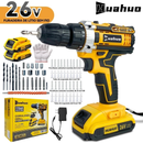 Furadeira Parafusadeira 26V/18V/12V Baterias Sem Fio Impacto Com Maleta Completo Broca Caixa de papelão Maleta Bivolt~