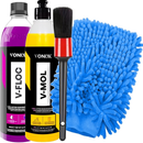 Kit Shampoo Automotivo Vonixx Produto para Lavar Moto Carro V-Floc e V-Mol Luva Microfibra Grande e Pincel