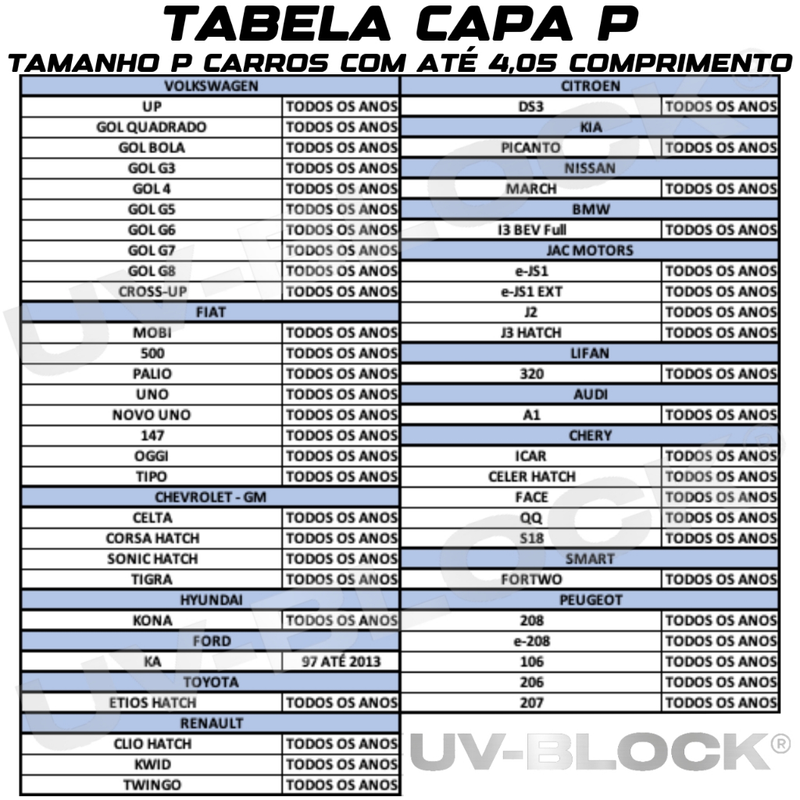 Capa Carro Impermeável Protege Sol Chuva Poeira P M G UV-BLOCK 100% Anti-Uv Sem Forro