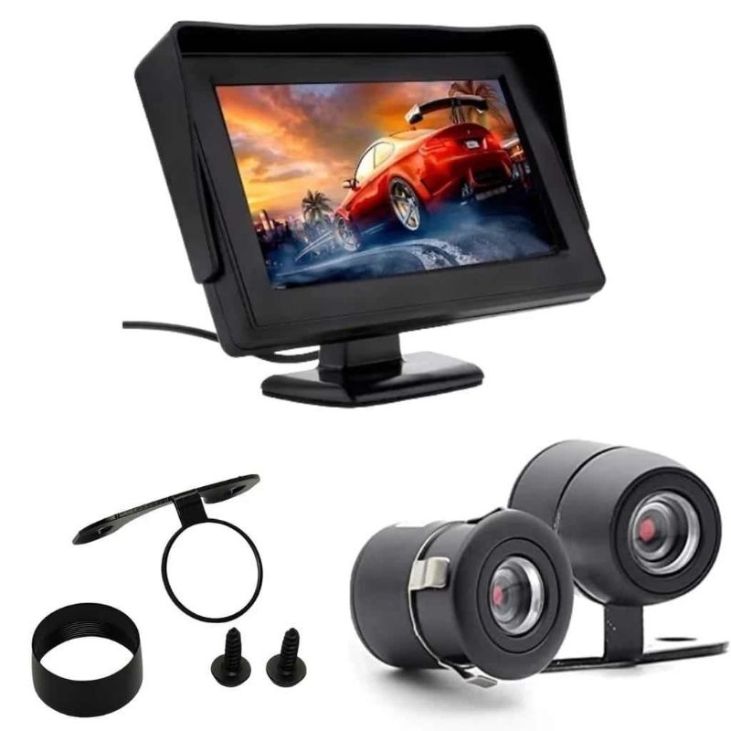 Kit Tela Retrovisor 4.3 Fixa Mais Câmera de Ré