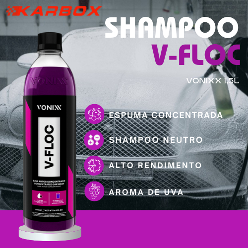 Kit Shampoo Automotivo Vonixx Produto para Lavar Moto Carro V-Floc e V-Mol Luva Microfibra Grande e Pincel