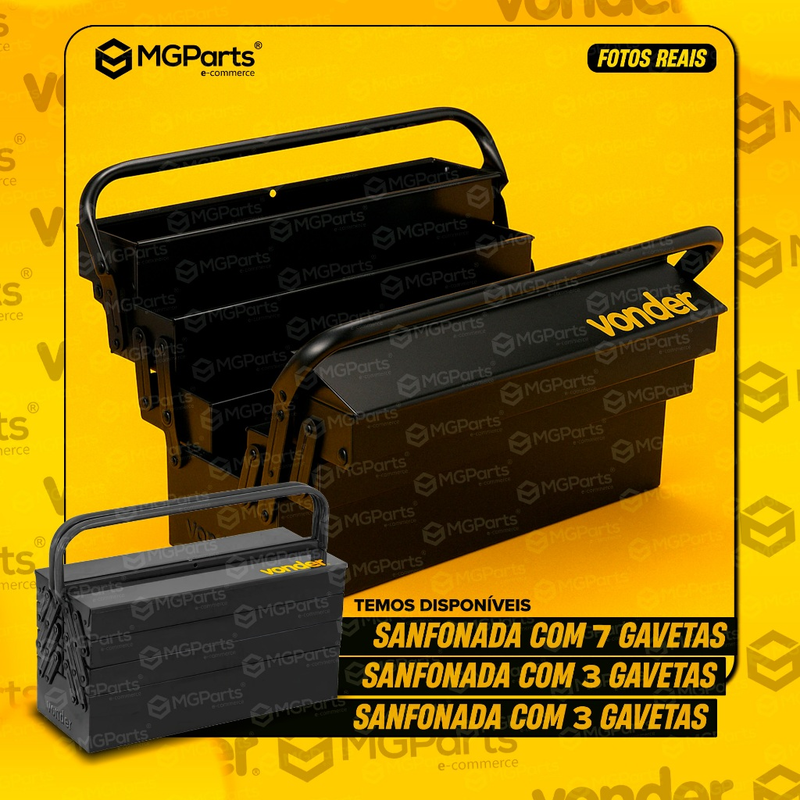 Caixa de Ferramentas 7 Gavetas Vonder 50 Cm Profissional Metálica Vonder Sanfonada Reforçada Cabo