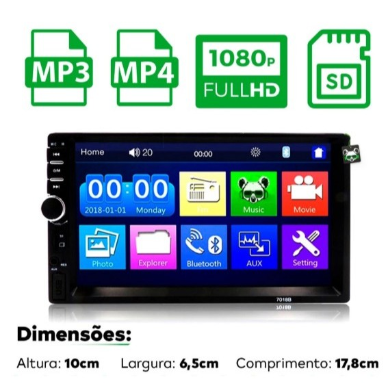 Central Multimídia Universal 2 Din Mp5 Espelhamento Android Ios Bluetooth Som Automotivo
