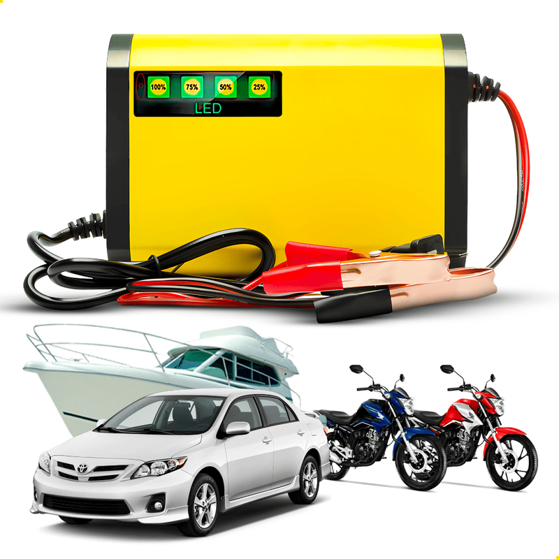 Carregador de Bateria para Carro e Moto 12V 2A-3A Portátil Automotivo KA-1218 Automático