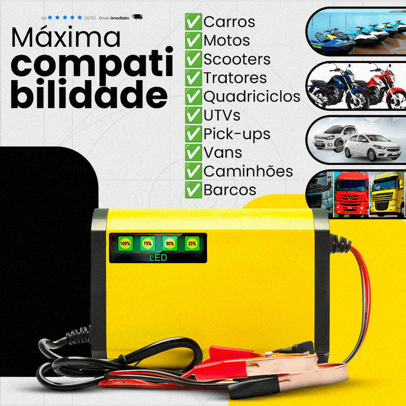 Carregador de Bateria para Carro e Moto 12V 2A-3A Portátil Automotivo KA-1218 Automático