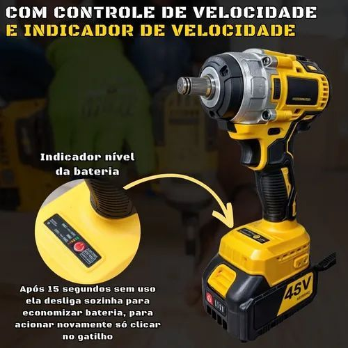 Chave de Impacto Profissional Bateria 48V de Litio recarregável portátil parafusadeira de impacto torque - Bivolt
