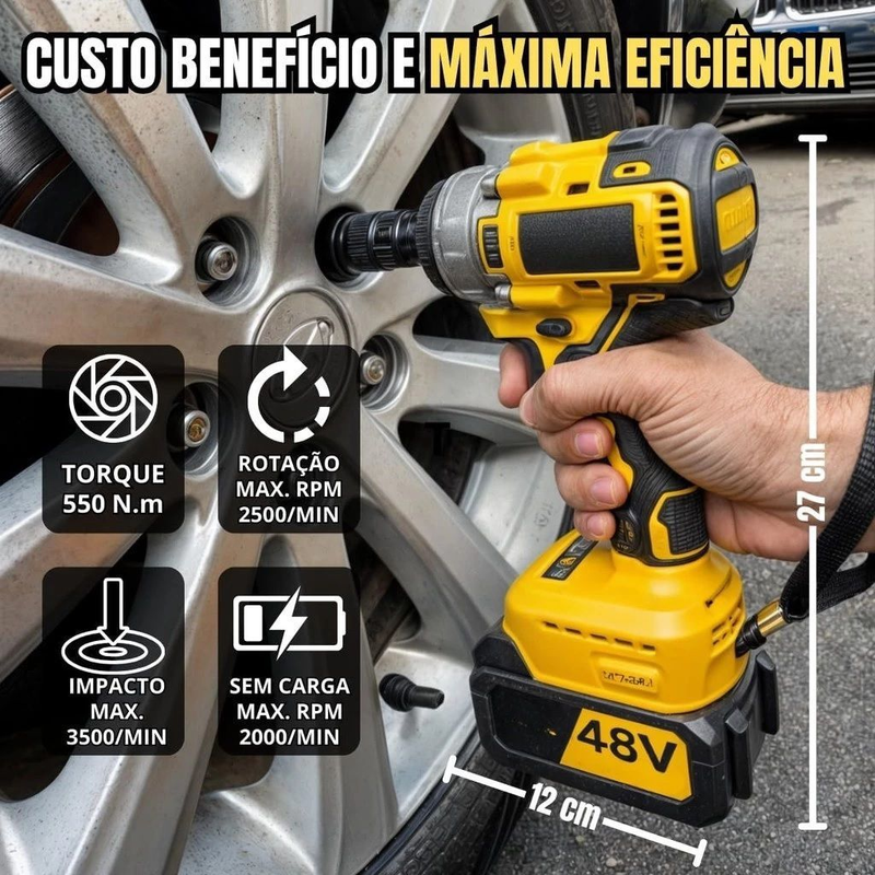 Chave de Impacto Profissional Bateria 48V de Litio recarregável portátil parafusadeira de impacto torque - Bivolt
