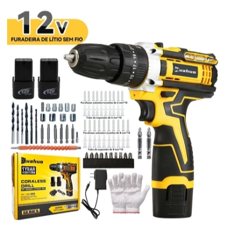 Furadeira Parafusadeira 26V/18V/12V Baterias Sem Fio Impacto Com Maleta Completo Broca Caixa de papelão Maleta Bivolt~