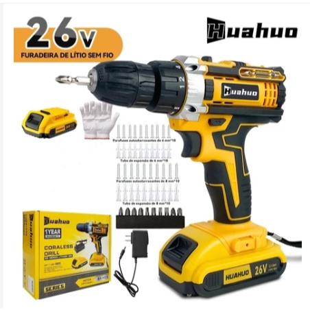 Furadeira Parafusadeira 26V/18V/12V Baterias Sem Fio Impacto Com Maleta Completo Broca Caixa de papelão Maleta Bivolt~