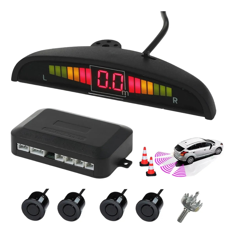 Kit Sensor De Estacionamento Ré 4 Sensores Display 22mm Universal Para Carro