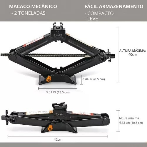 Macaco Sanfona Carro Suporta 2 Toneladas 2000 kgs Jacaré Universal Original Troca Pneu zapstoreshop