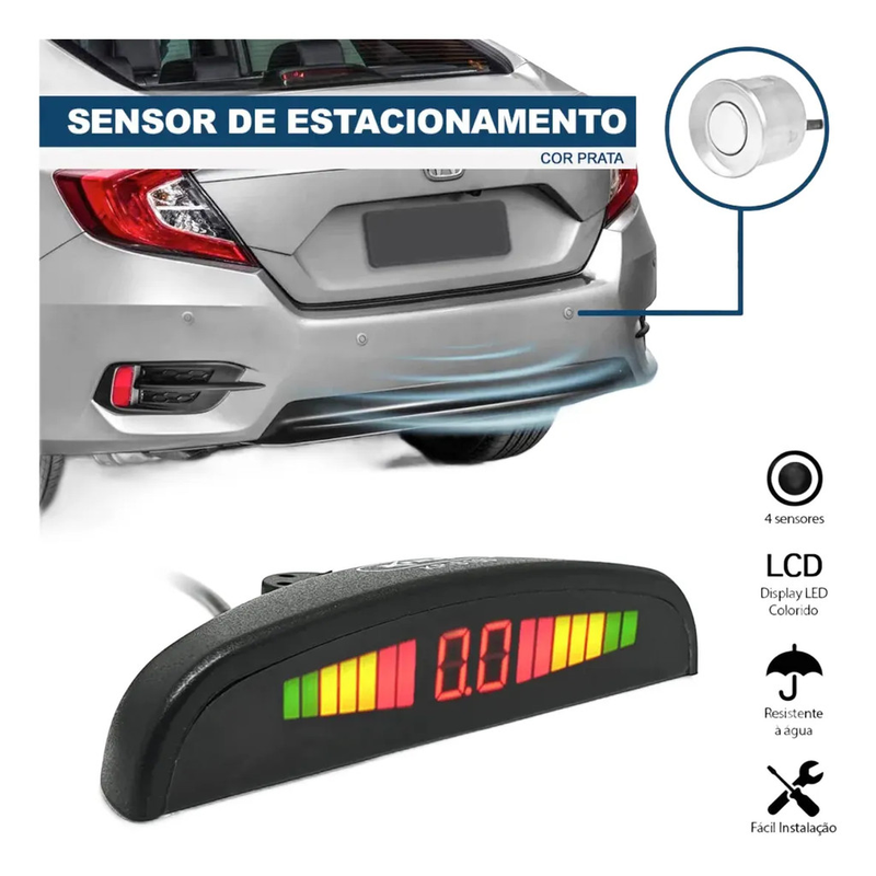 Kit Sensor De Estacionamento Ré 4 Sensores Display 22mm Universal Para Carro