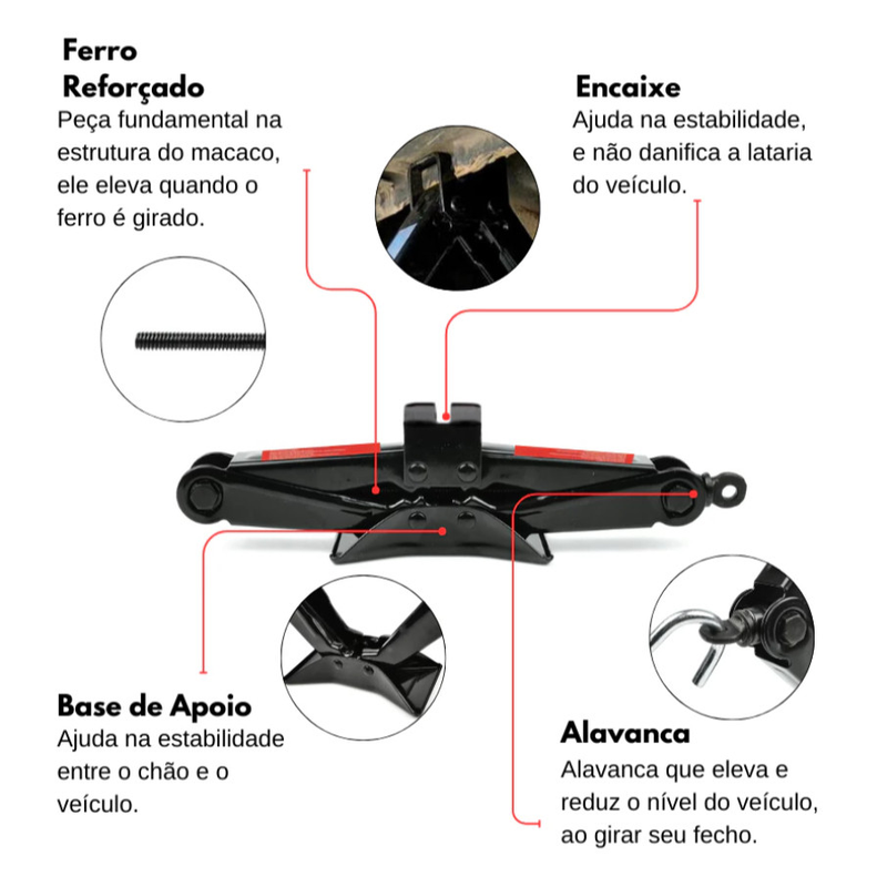 Macaco Sanfona Carro Suporta 2 Toneladas 2000 kgs Jacaré Universal Original Troca Pneu zapstoreshop