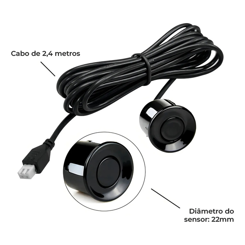 Kit Sensor De Estacionamento Ré 4 Sensores Display 22mm Universal Para Carro