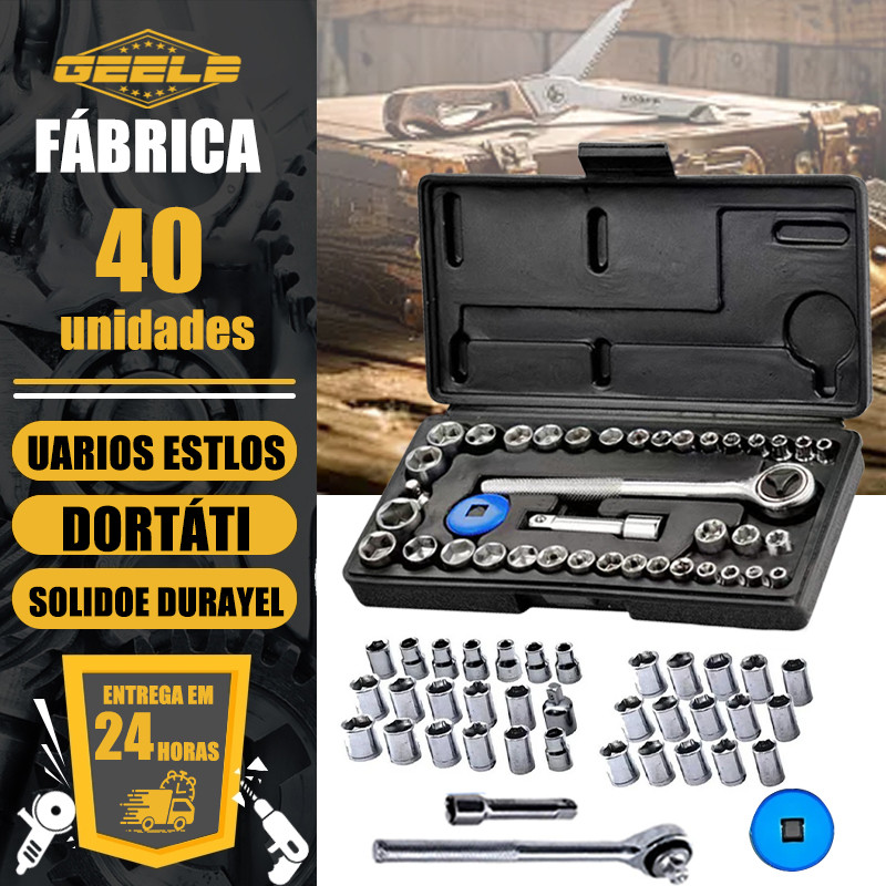 40 PCS Kit Jogo De Chave De Catraca Reversível Com Soquetes