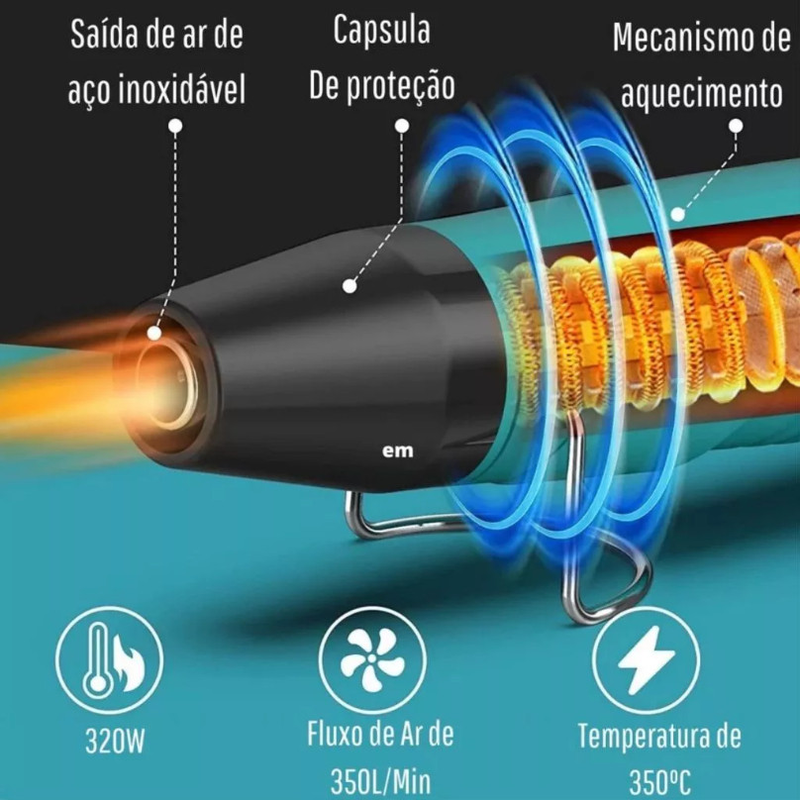 Soprador Térmico Portátil Multiuso 350 °C com Bico Direcionador